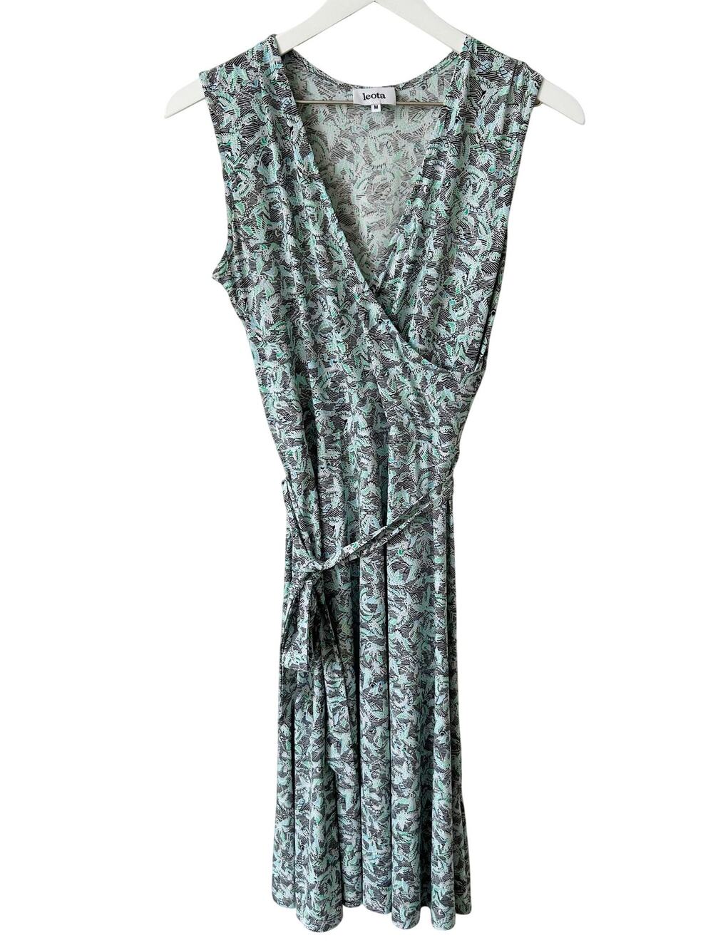 Leota Sweetheart Faux Wrap Midi Dress Size M Novelty Bird Print Career Travel